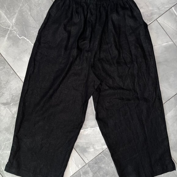 Black Linen Blend Culottes Petite - Picture 3 of 5